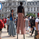 Student artists on stilts at a “Bernie or Bust” rally in Philadelphia. (Photo by Ellie Shechet)